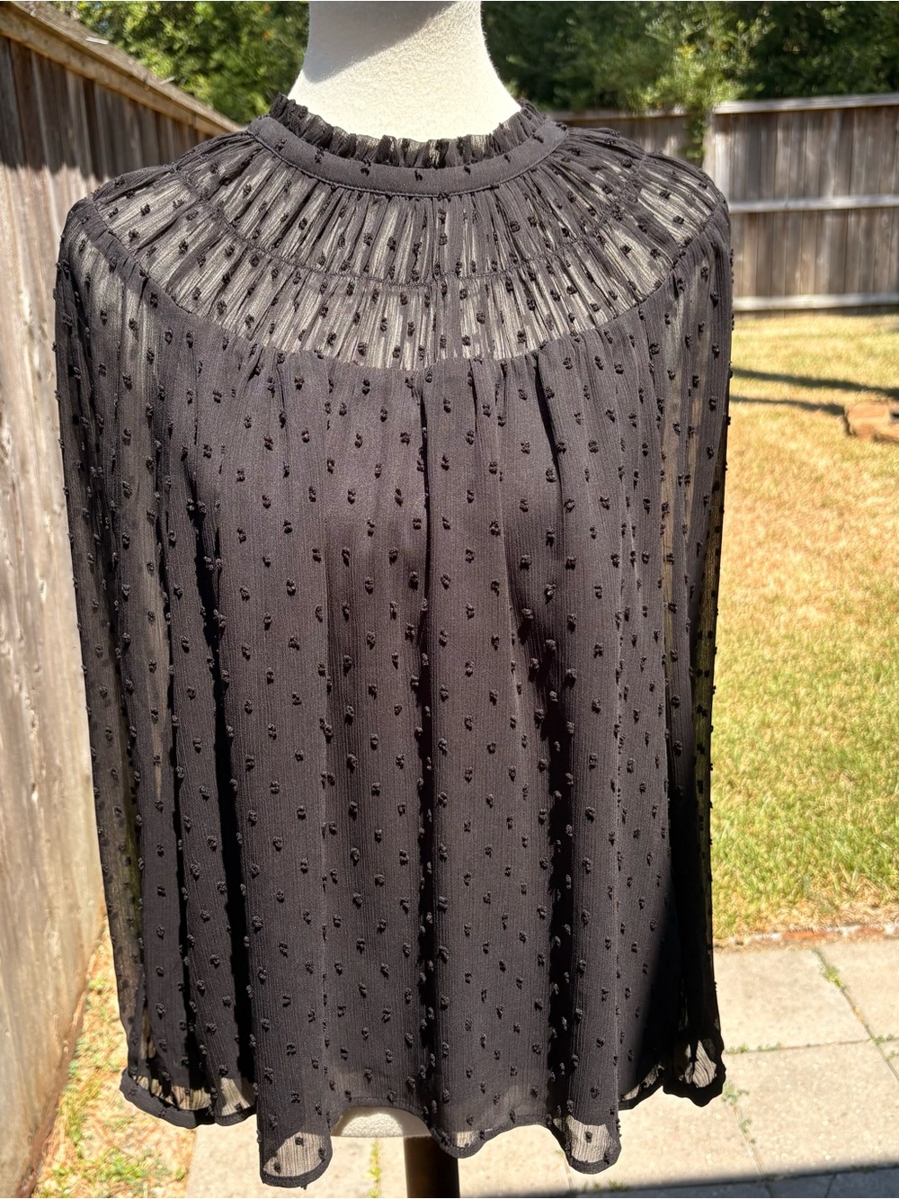J. Crew Black Sheer Swiss Dot Ruffled Yoke Blouse